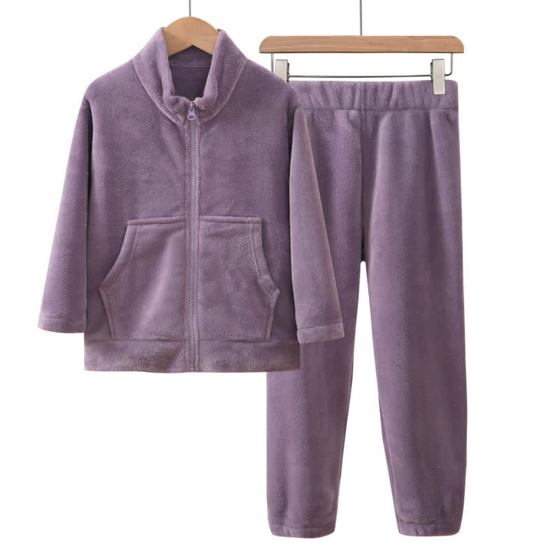 Ownkoti Solid Color Zip-up Warm Child Pajama Set - Purple - Child:160cm - image 6