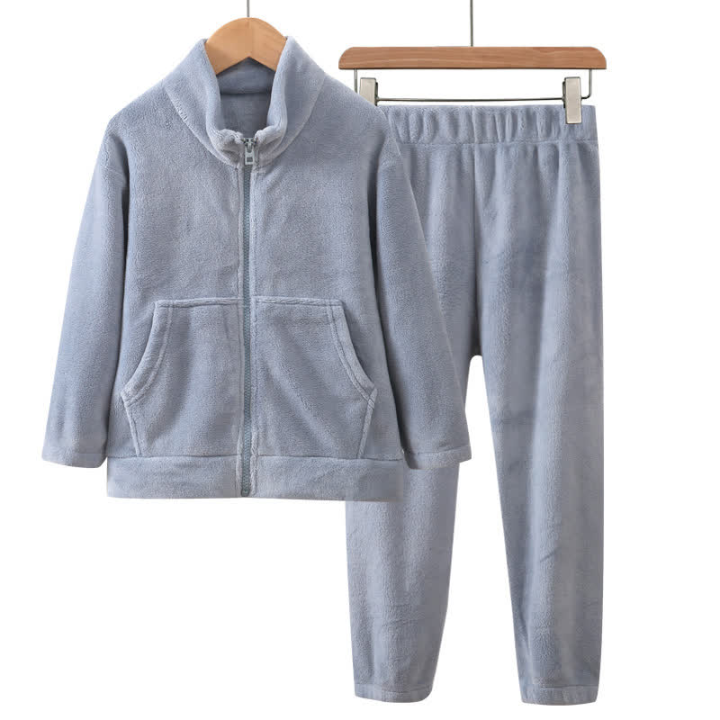Ownkoti Solid Color Zip-up Warm Child Pajama Set - Blue - Adult:180cm - image 7