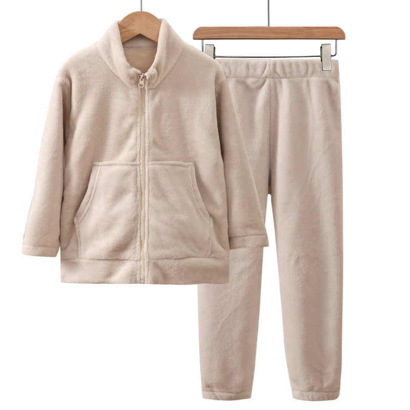 Ownkoti Solid Color Zip-up Warm Child Pajama Set - Beige - Adult:180cm - image 3