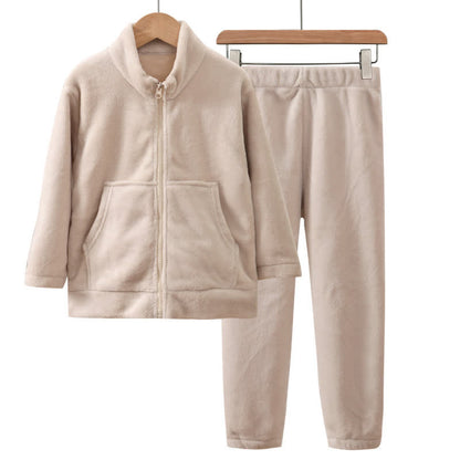 Ownkoti Solid Color Zip-up Warm Child Pajama Set - Beige - Adult:180cm - image 3
