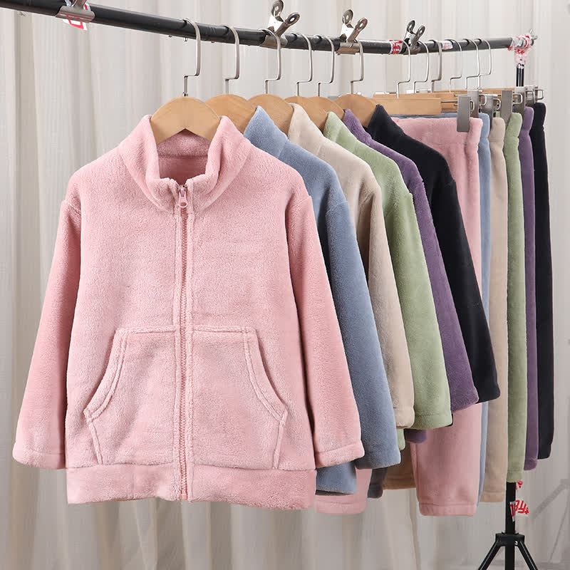 Ownkoti Solid Color Zip-up Warm Child Pajama Set - image 1