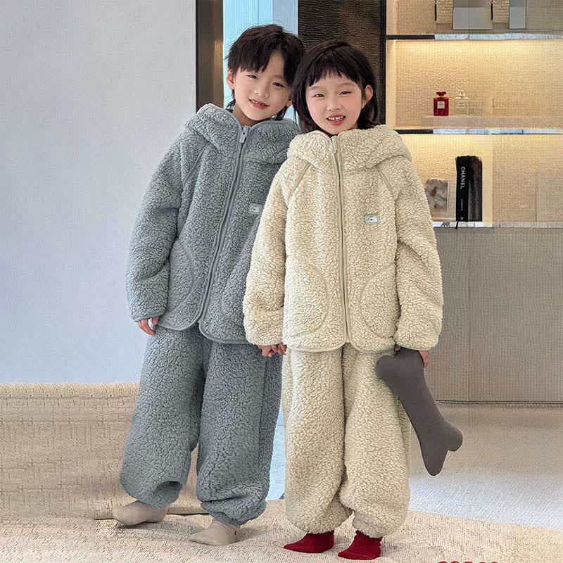 Ownkoti Solid Zip-up Hooded Child Loungewear Set - image 1