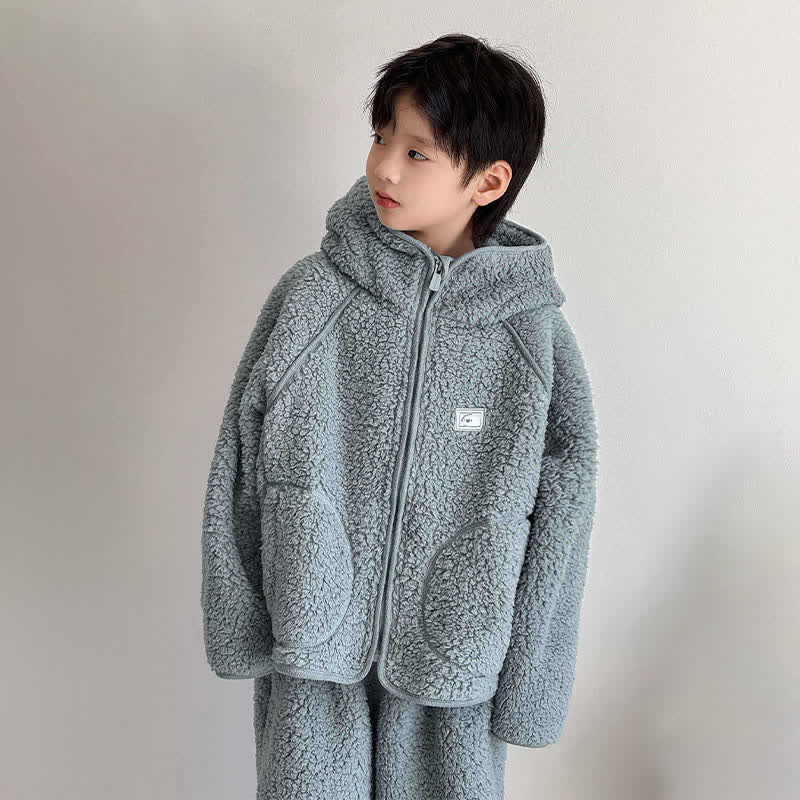 Ownkoti Solid Zip-up Hooded Child Loungewear Set - image 1