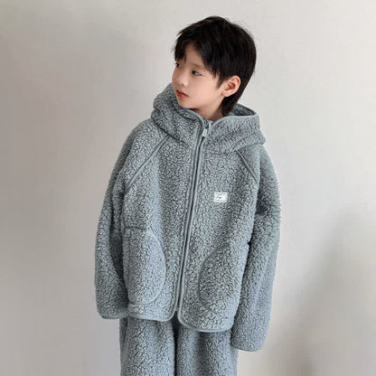 Ownkoti Solid Zip-up Hooded Child Loungewear Set - image 1