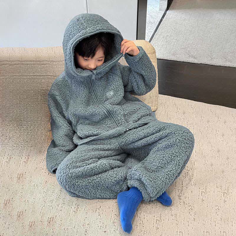 Ownkoti Solid Zip-up Hooded Child Loungewear Set - image 2