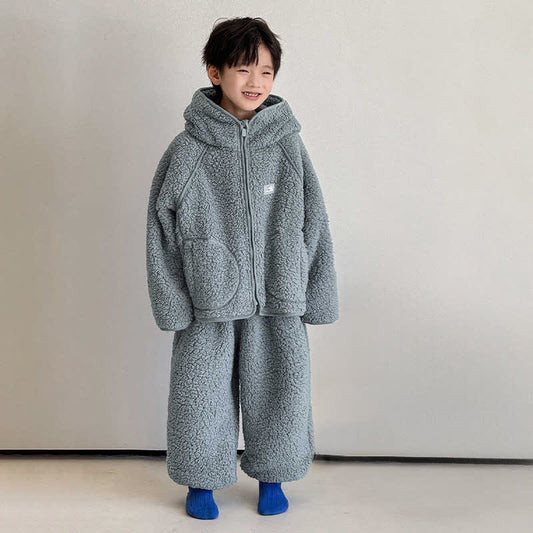 Ownkoti Solid Zip-up Hooded Child Loungewear Set - Blue - Child:170cm - image 0