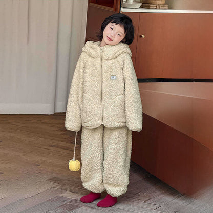 Ownkoti Solid Zip-up Hooded Child Loungewear Set - Beige - Child:170cm - image 7