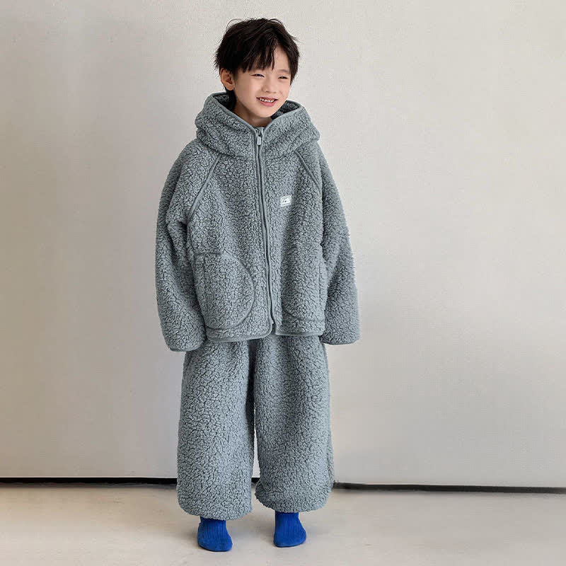 Ownkoti Solid Zip-up Hooded Child Loungewear Set - Blue - Child:170cm - image 2