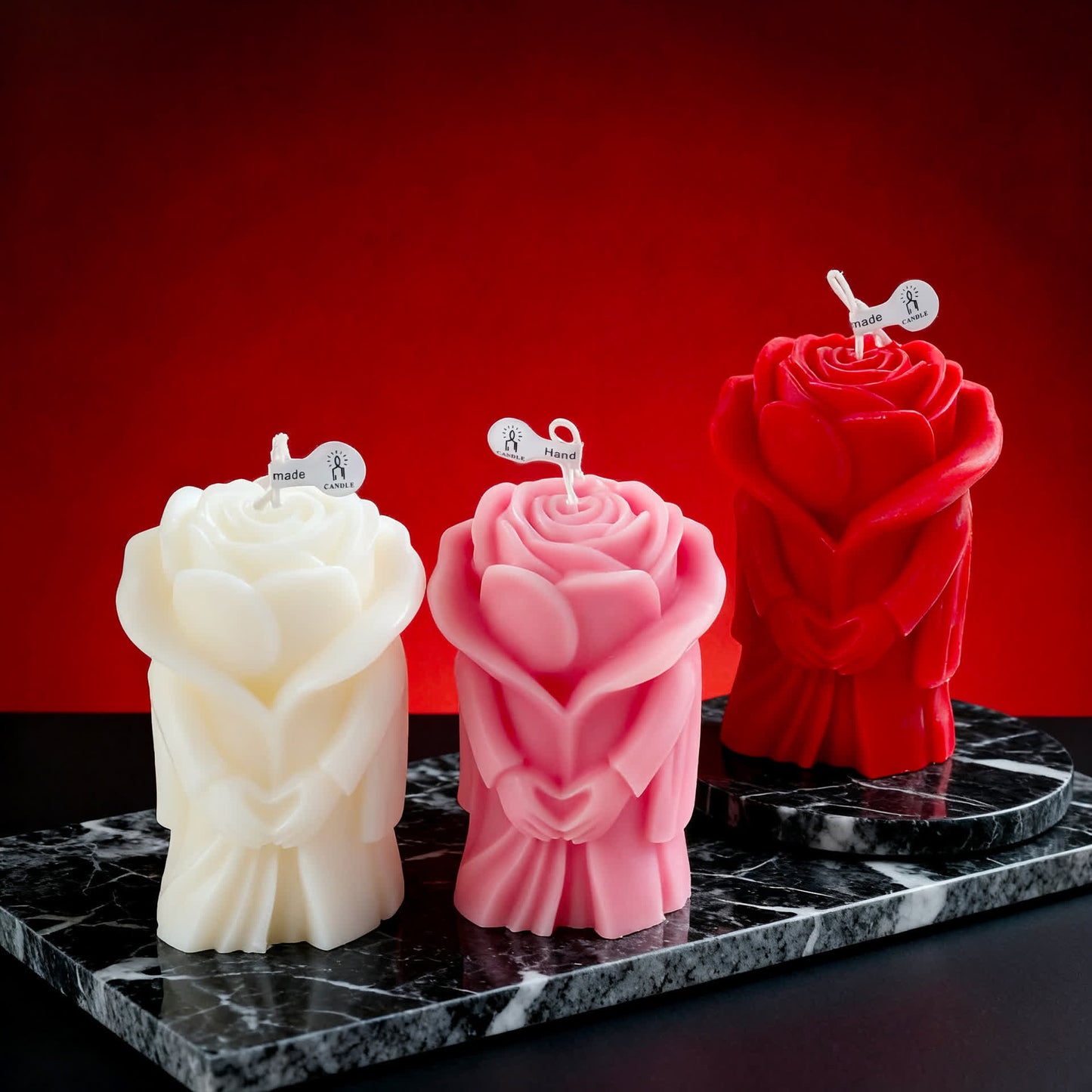 Ownkoti Romantic Rose-Shaped Scented Candle - Red & White & Pink - 6PCS - 2.28"W x 2.6"L x 3.74"H - image 0
