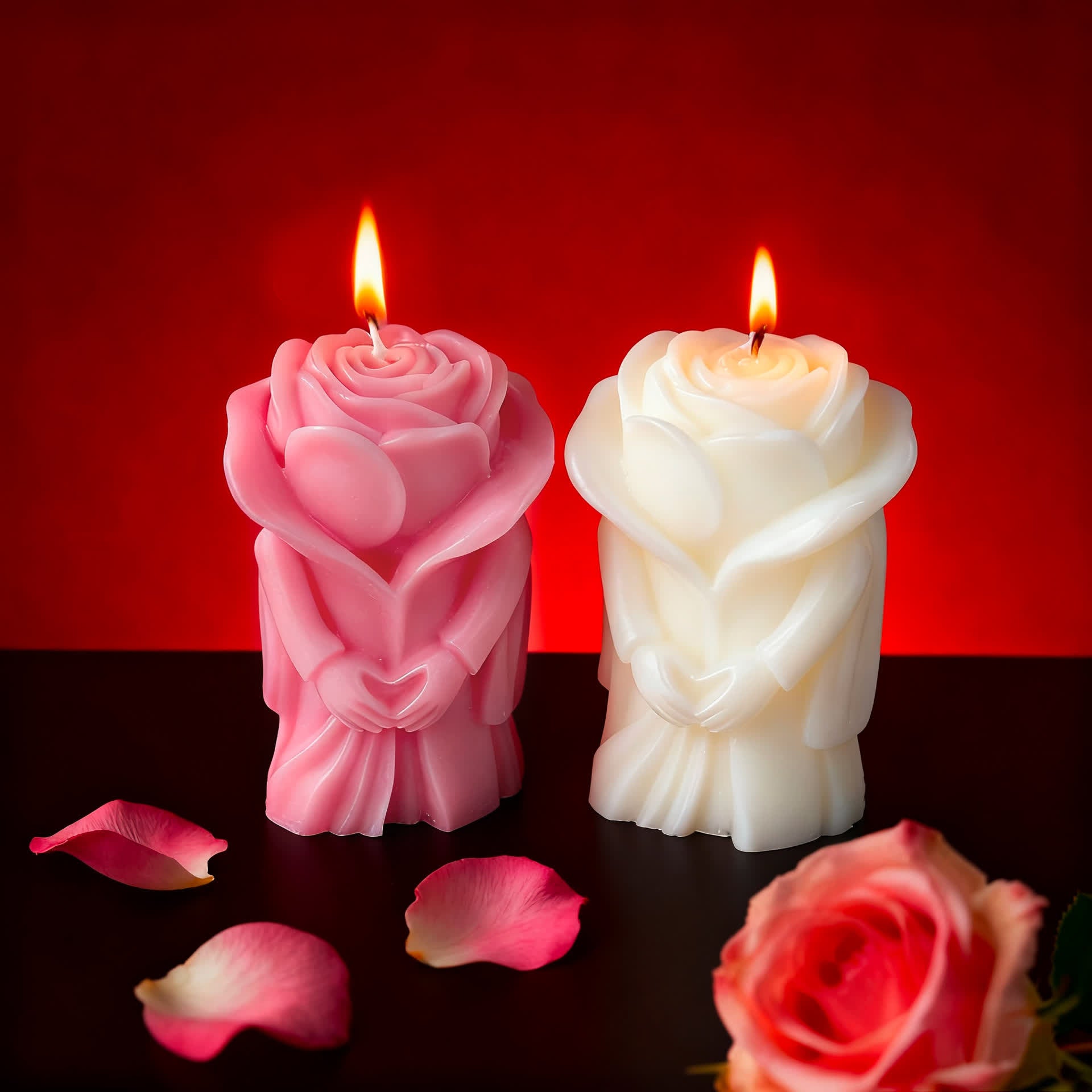 Ownkoti Romantic Rose-Shaped Scented Candle - Pink & White - 4PCS - 2.28"W x 2.6"L x 3.74"H - image 1
