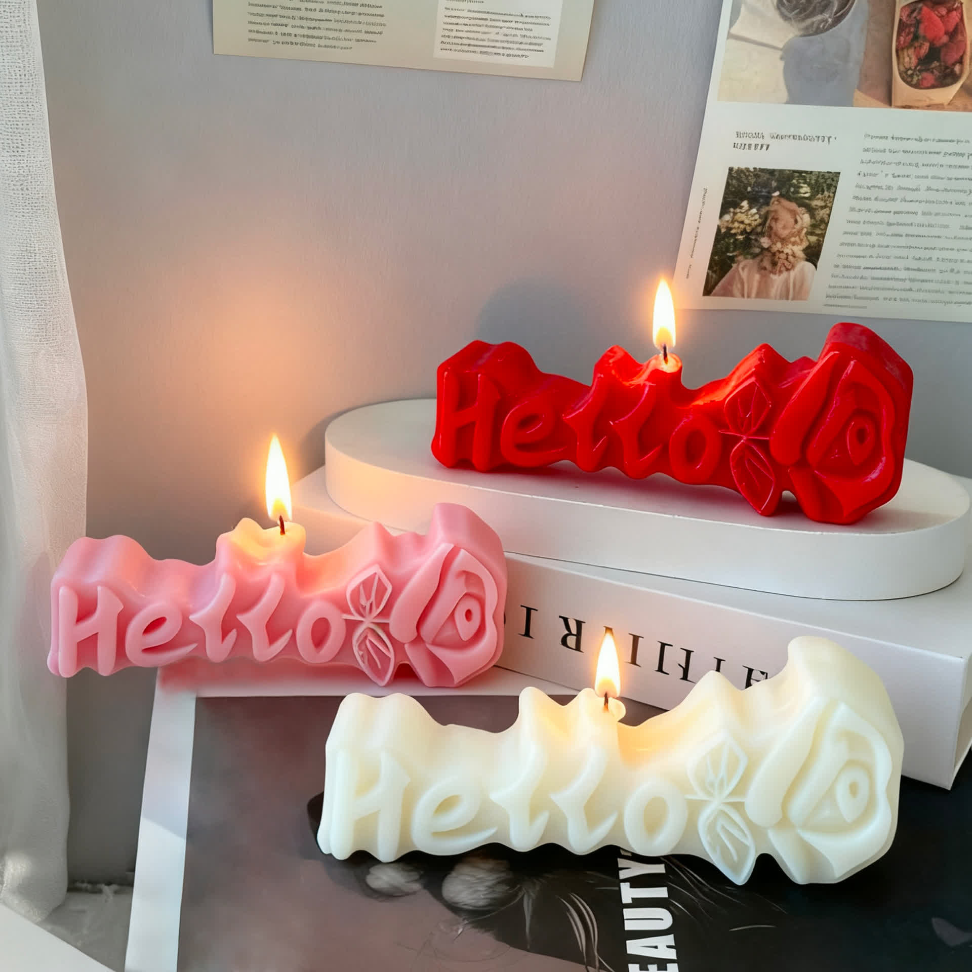 Ownkoti Creative Rose-Shaped Scented Candle - Red & Pink & White - 6PCS - 1.1"W x 4.72"L x 1.73"H - image 0