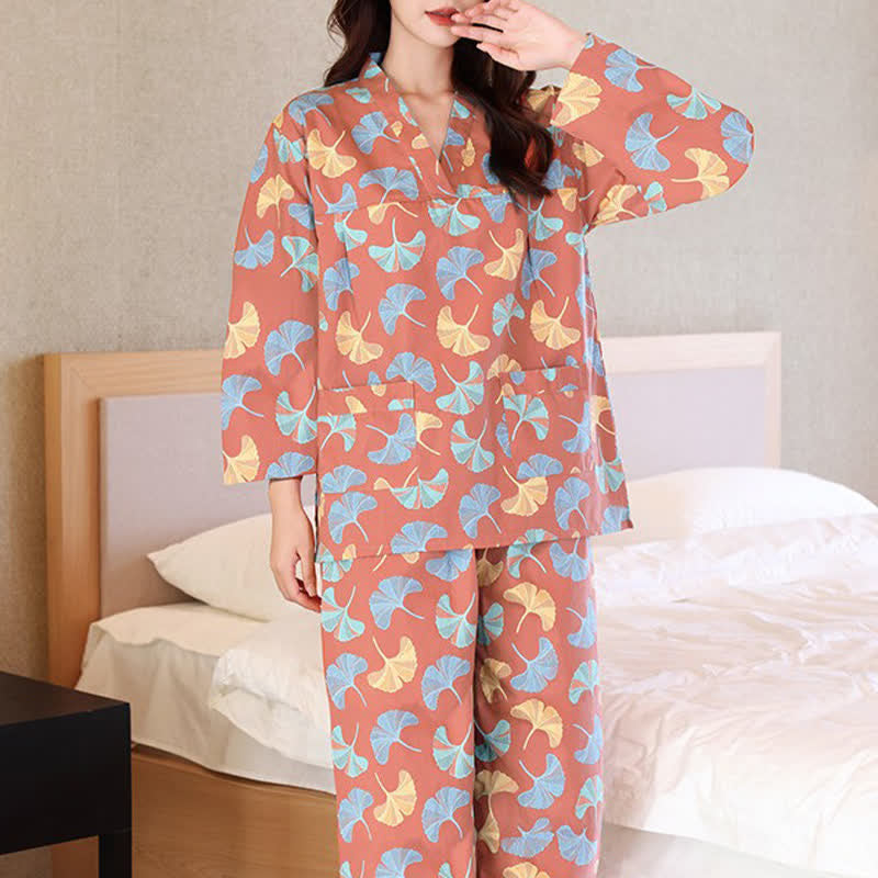 Ownkoti Ginkgo Leaf Cotton Sauna & Loungewear Set - Orange (Women) - 6XL - image 1