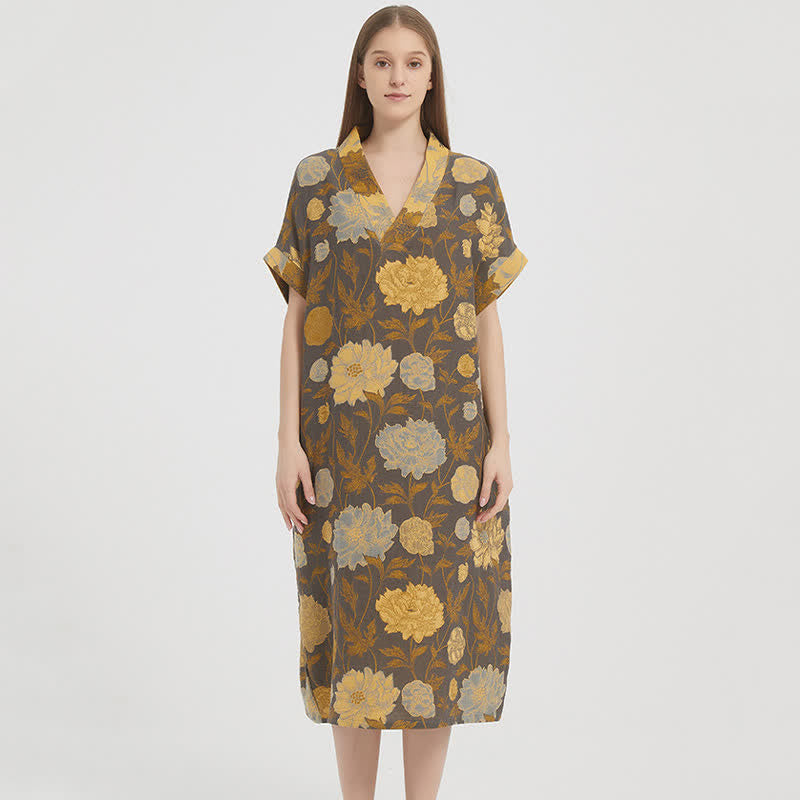 Ownkoti Vintage Peony Jacquard V-Neck Nightgown - image 1