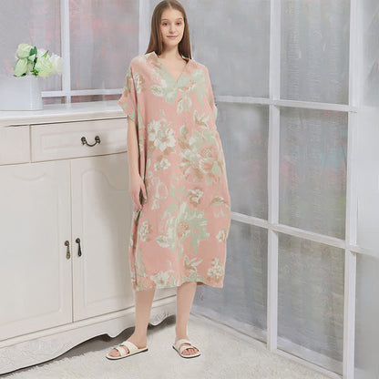 Ownkoti Jacquard Double-Layer Gauze Floral Nightgown - Pink - XL - image 0