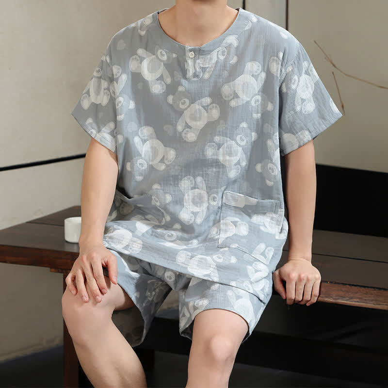 Ownkoti Bear Gauze Couple Sauna & Loungewear Set - Gray - Men : L - image 8