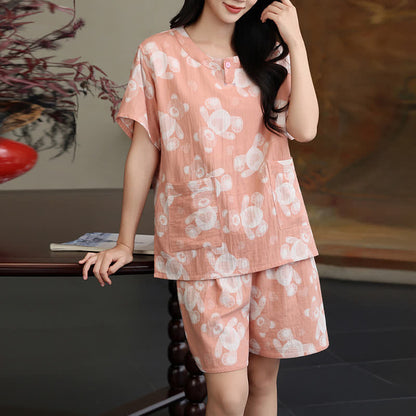 Ownkoti Bear Gauze Couple Sauna & Loungewear Set - Coral Orange - Women : L - image 3