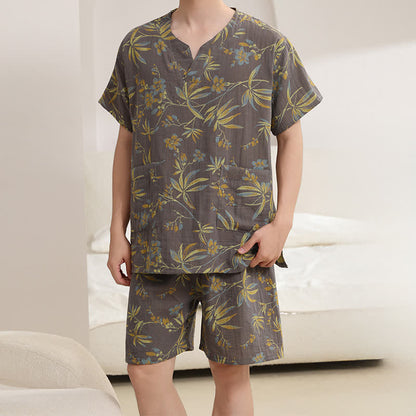 Ownkoti Breathable Cotton Gauze Kimono Pajama Set - Gray - Men : L - image 8