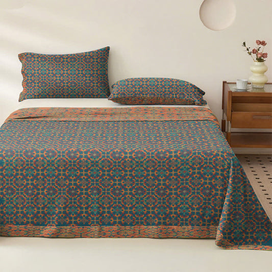 Ownkoti Retro Geometric Pattern Cotton Sheet Bedspread - Blue - 2PCS Pillowcases - 40" x 20" - image 0