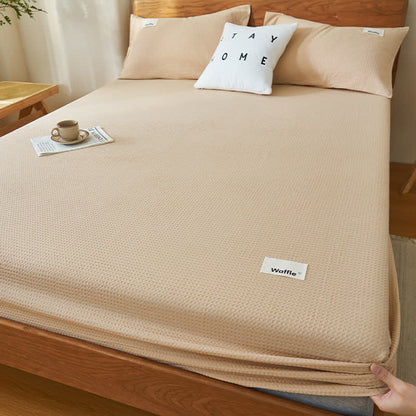 Ownkoti Pure Cotton Waffle Texture Fitted Sheet - Apricot - Sheet with 2pcs Pillowcases - King - image 5