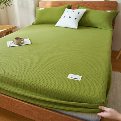 Ownkoti Pure Cotton Waffle Texture Fitted Sheet - Olive Green - Sheet with 2pcs Pillowcases - King - image 3