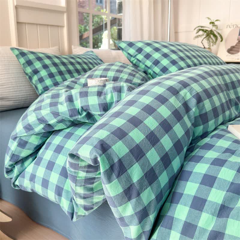 Ownkoti Checkered Pattern Pure Cotton Bedding Set - Blue & Green - Bedding Set - King - image 6