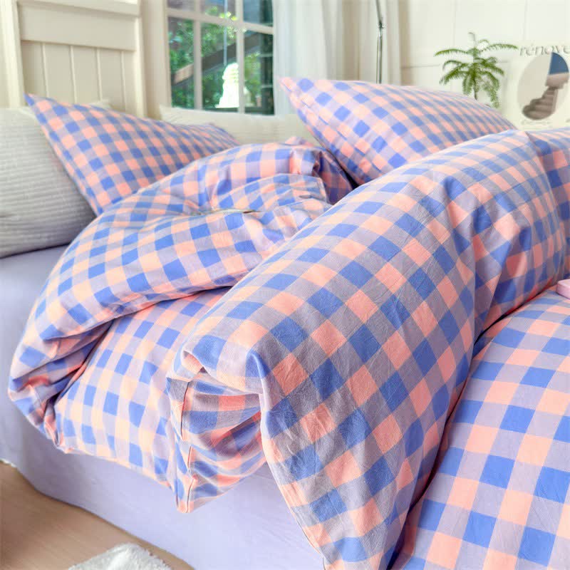 Ownkoti Checkered Pattern Pure Cotton Bedding Set - Purple & Pink - Bedding Set - King - image 8