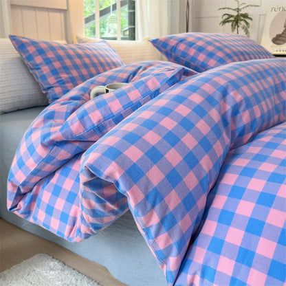 Ownkoti Checkered Pattern Pure Cotton Bedding Set - Blue & Purple - Bedding Set - King - image 5