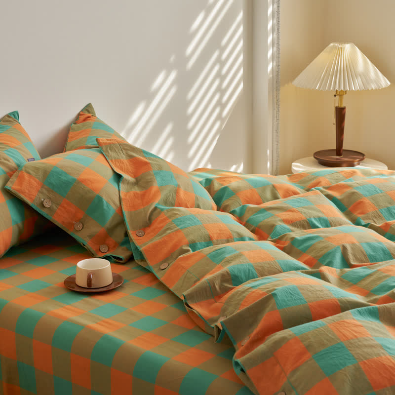 Ownkoti Cotton Checkered Button Closure Bedding Set - image 2