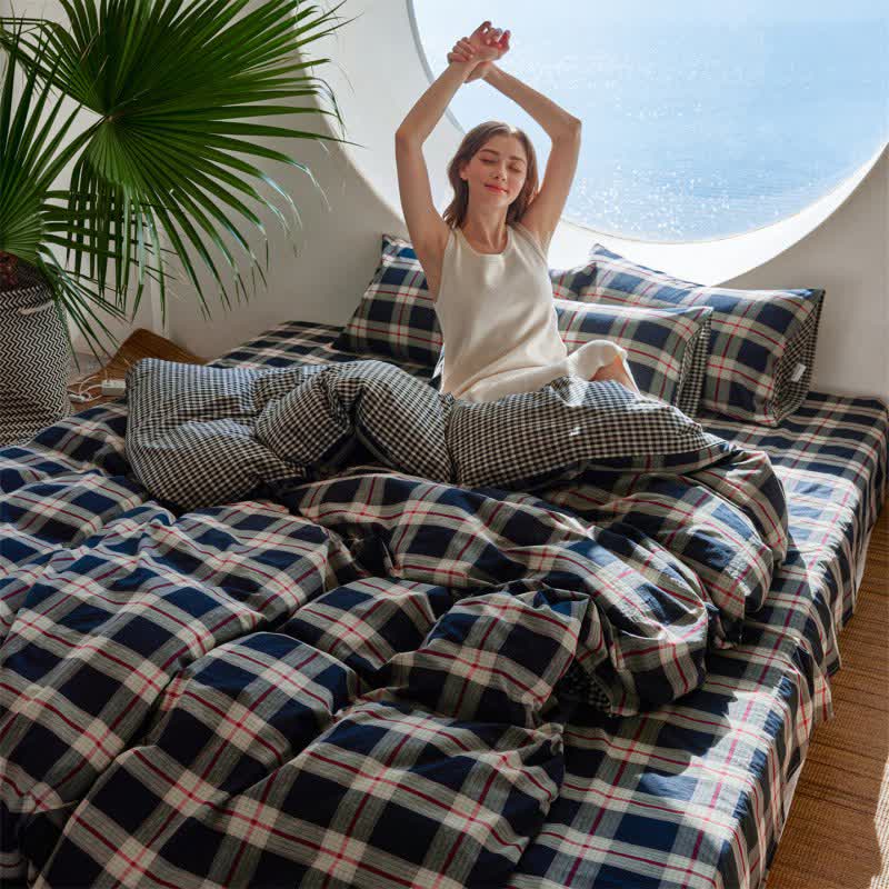 Ownkoti Large-Scale Checkered Cotton Bedding Set - Black - King - image 1