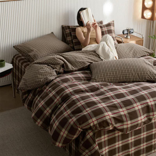 Ownkoti Large-Scale Checkered Cotton Bedding Set - Coffee - King - image 0