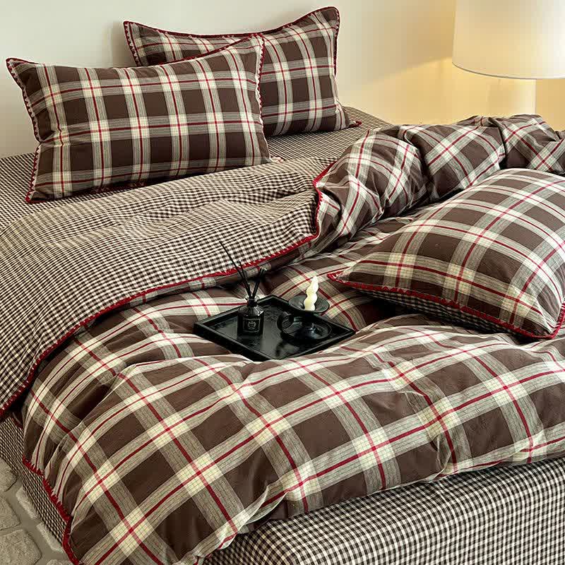 Ownkoti Reversible Vintage Plaid Cotton Bedding Set - Coffee - King - image 5