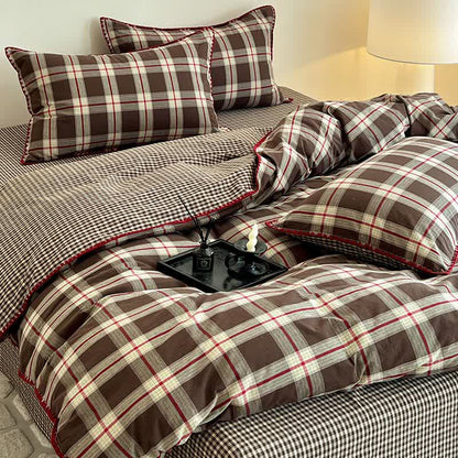 Ownkoti Reversible Vintage Plaid Cotton Bedding Set - Coffee - King - image 5