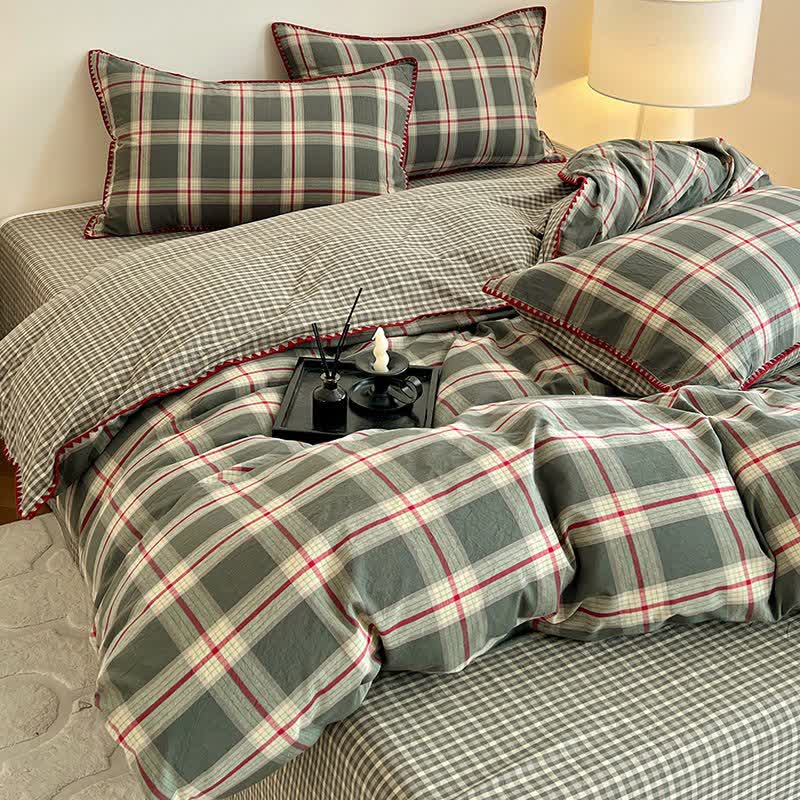 Ownkoti Reversible Vintage Plaid Cotton Bedding Set - Green - King - image 1