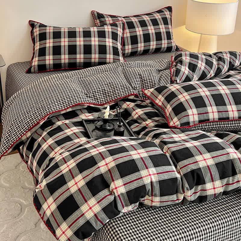 Ownkoti Reversible Vintage Plaid Cotton Bedding Set - Black - King - image 3