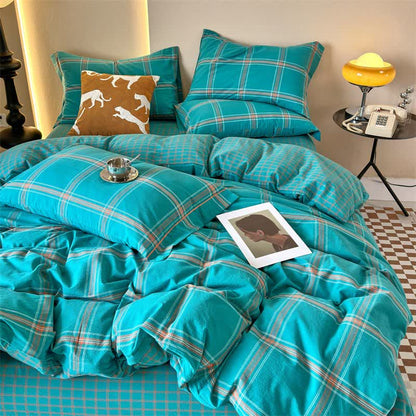 Ownkoti Reversible Oversized Grid Cotton Bedding Set - Dark Green - Bedding Set - King - image 1