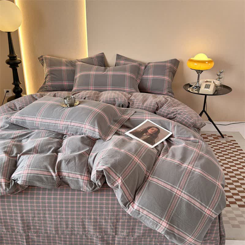 Ownkoti Reversible Oversized Grid Cotton Bedding Set - Gray - Bedding Set - King - image 7