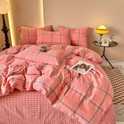 Ownkoti Reversible Oversized Grid Cotton Bedding Set - Pink - Bedding Set - King - image 6