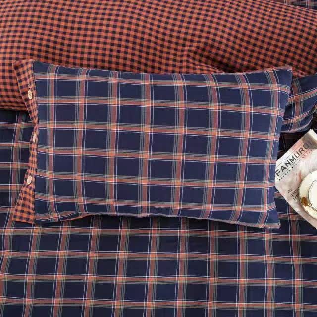 Ownkoti Retro Plaid Cotton Gauze Button Bedding Set(4PCS) - image 5
