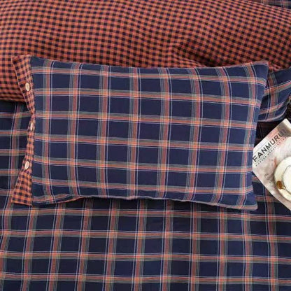 Ownkoti Retro Plaid Cotton Gauze Button Bedding Set(4PCS) - image 5