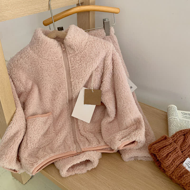 Ownkoti Solid Zip-up Kids Loungewear Set - Pink - Child:150cm - image 8