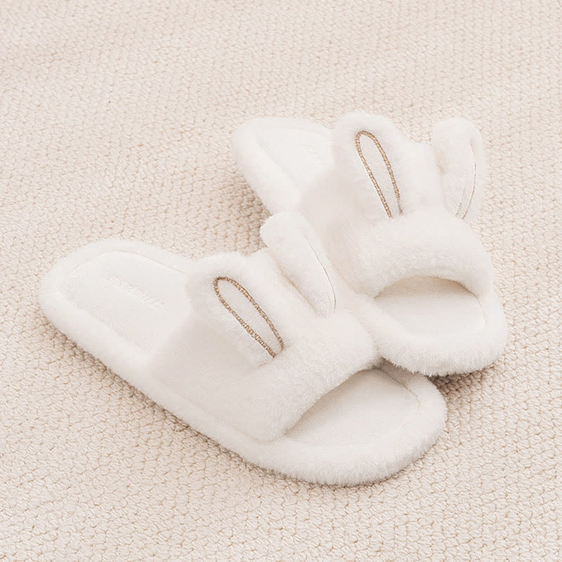 Ownkoti Cute Bunny Plush Open-Toe Slippers - White - XL - image 8