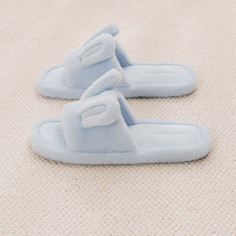 Ownkoti Cute Bunny Plush Open-Toe Slippers - Blue - XL - image 2