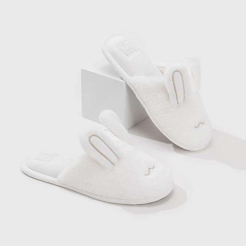 Ownkoti Cute Bunny Plush Closed-Toe Slippers - White - XL - image 2