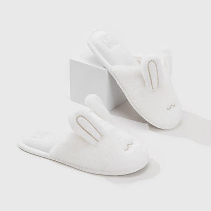 Ownkoti Cute Bunny Plush Closed-Toe Slippers - White - XL - image 2