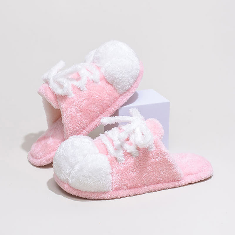 Ownkoti Cat Paw Lace-Up Closed-Toe Plush Slippers - Pink - L - image 1