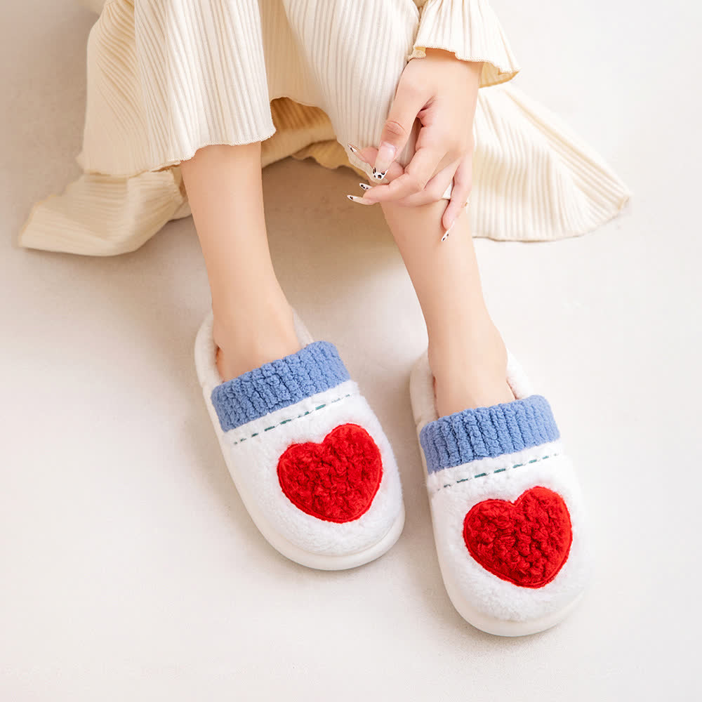Ownkoti Heart Pattern Plush House Slippers - Red&Blue - XL - image 0