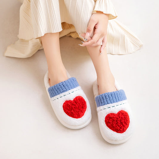 Ownkoti Heart Pattern Plush House Slippers - Red&Blue - XL - image 0