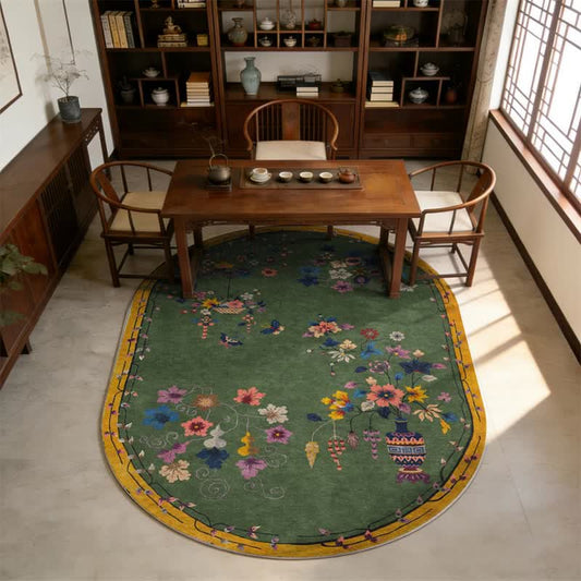 Ownkoti Vintage Chinoiserie Floral Oval Area Rug - 95" x 119" - image 0