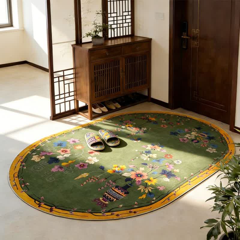 Ownkoti Vintage Chinoiserie Floral Oval Area Rug - image 2