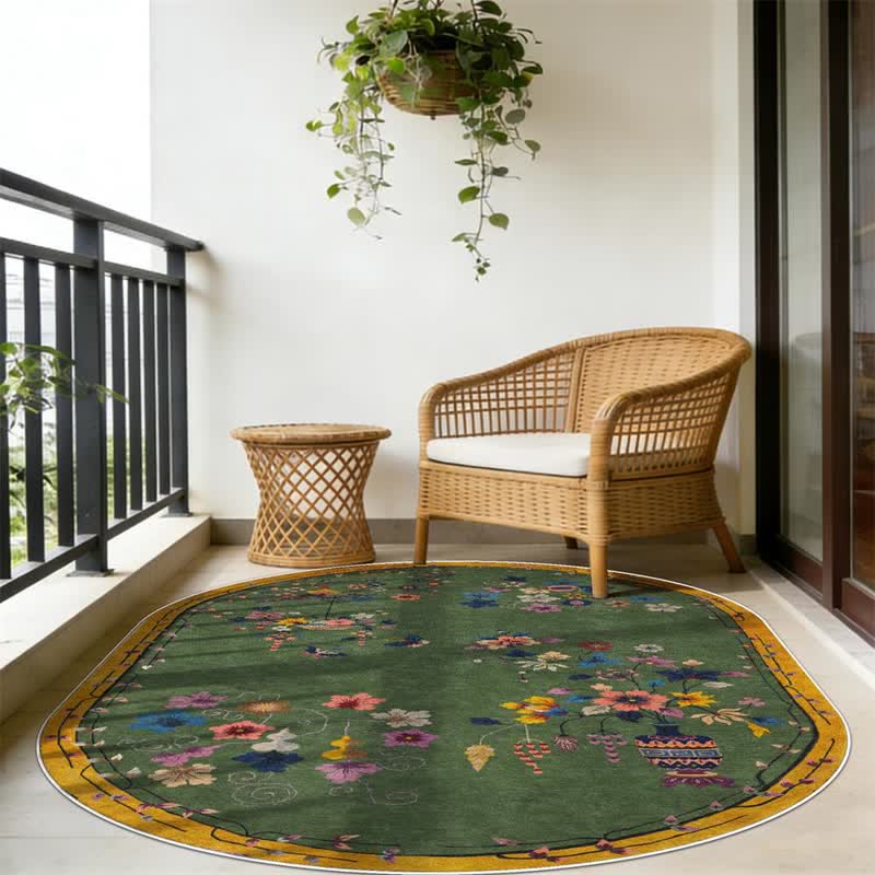 Ownkoti Vintage Chinoiserie Floral Oval Area Rug - image 3